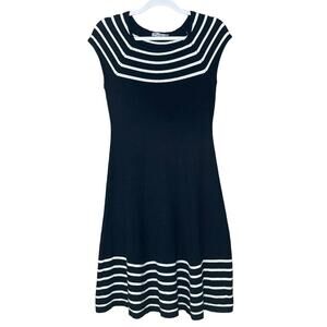Eliza J Nautical Sweater Dress Cap Sleeve Navy Blue White Stripes Size XS